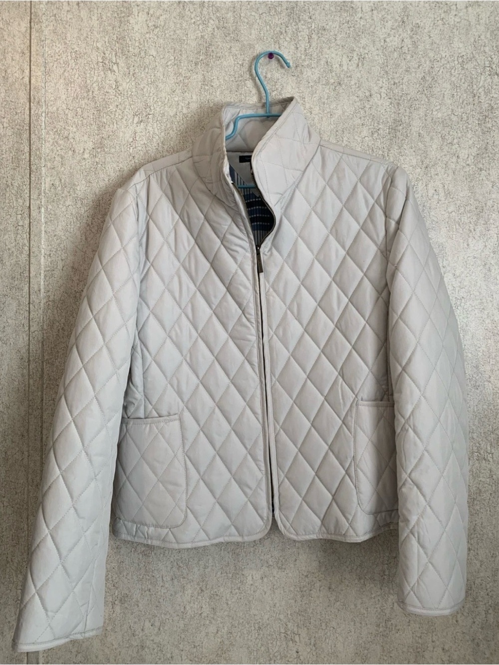 Tommy Hilfiger Cream Quilted Puffer Coat Ladies Jacket Tan Pockets Zip Up Large